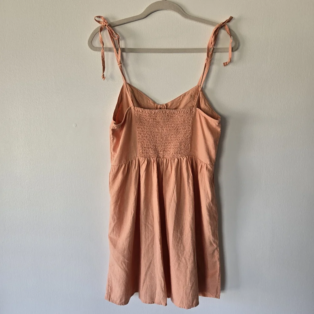 NEW Aerie Linen Blend Button Down Smocked Back Sun Dress Size Medium